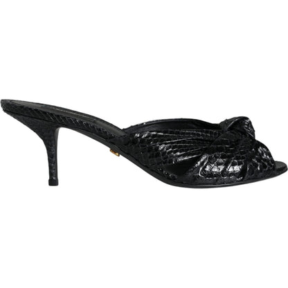 Dolce & Gabbana Black Leather Heels Slides Sandals Shoes