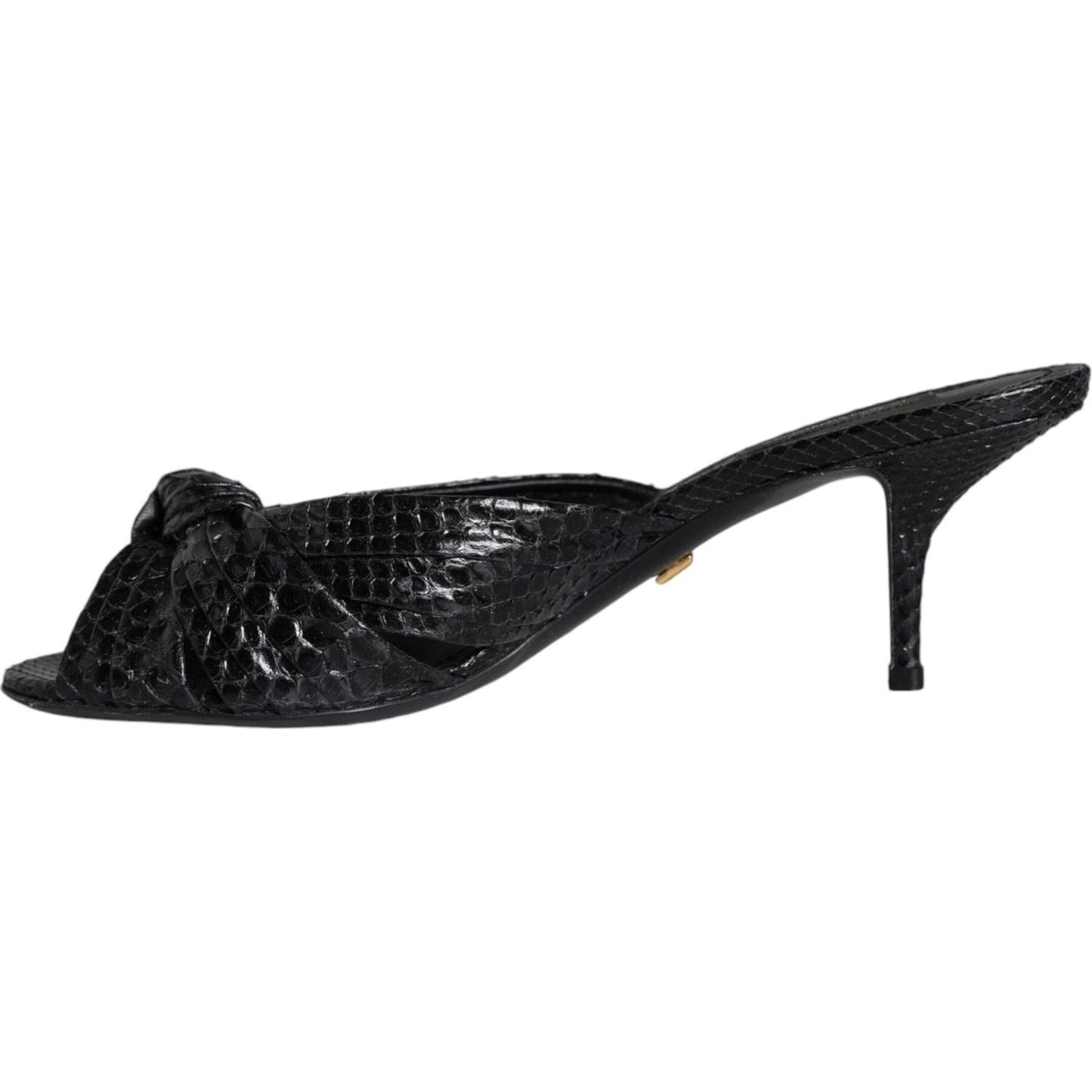 Dolce & Gabbana Black Leather Heels Slides Sandals Shoes