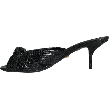 Dolce & Gabbana Black Leather Heels Slides Sandals Shoes