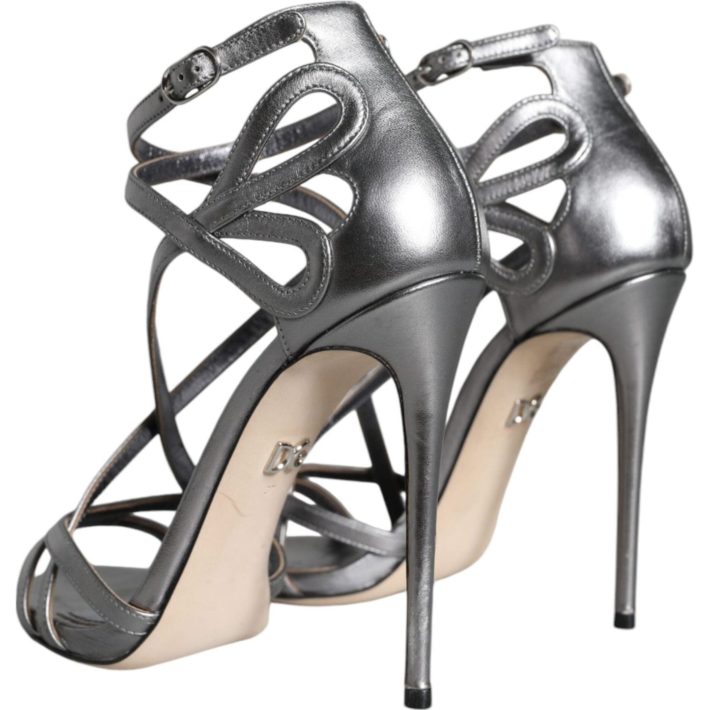 Dolce & Gabbana Silver Keira Leather Heels Sandals Shoes
