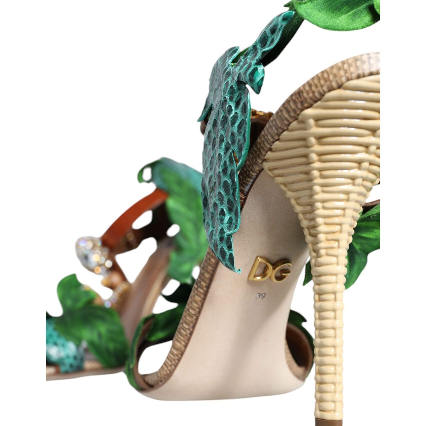 Dolce & Gabbana Emerald Embellished Leather Heels Sandals Shoes Dolce & Gabbana