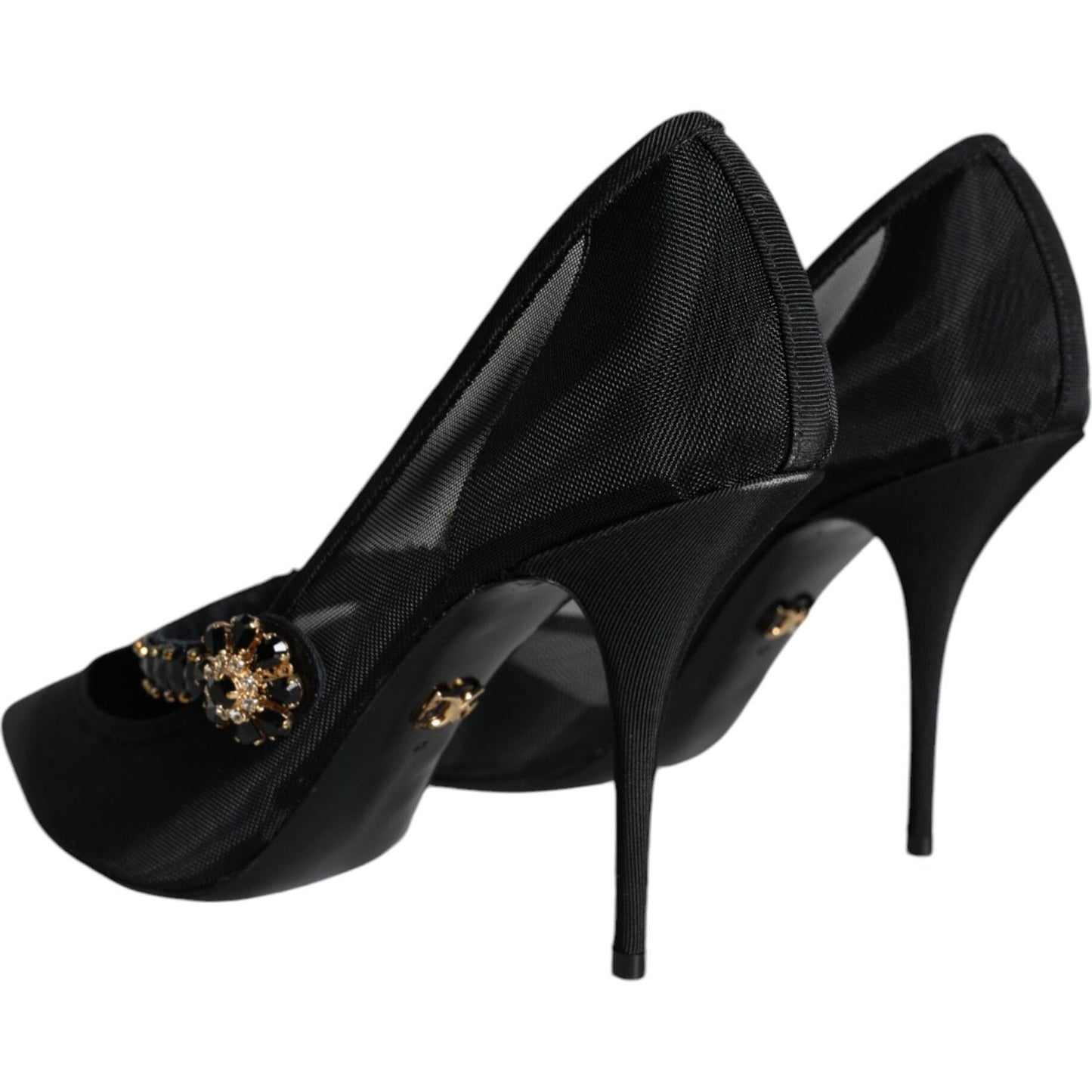 Dolce & Gabbana Black Mesh Mary Jane Crystal Heel Pumps Shoes Dolce & Gabbana