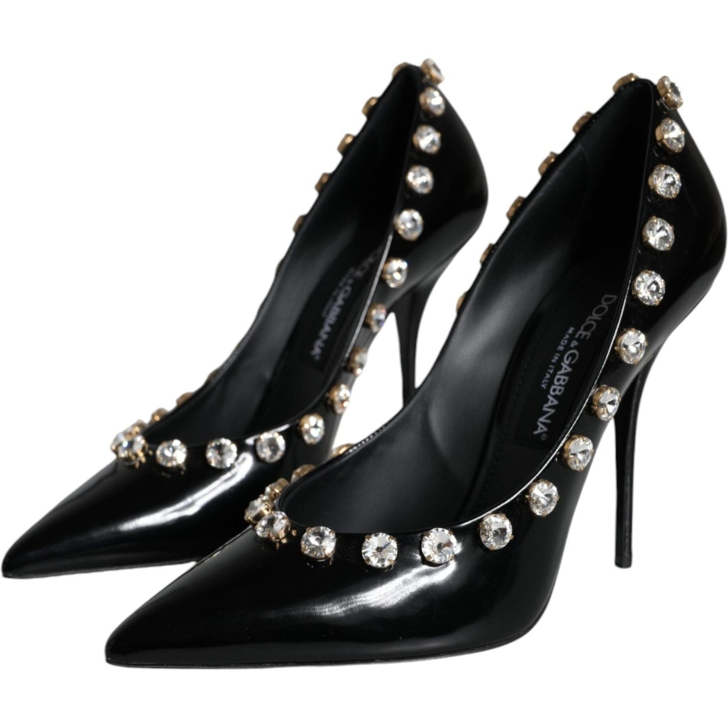 Dolce & Gabbana Black Crystals Leather High Heels Pumps Shoes Dolce & Gabbana