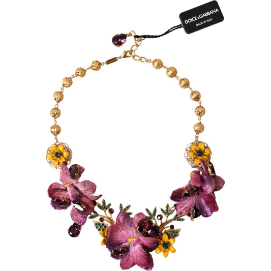 Dolce & Gabbana Gold Brass Mix Fiori Flowers Crystal Chain Necklace Necklace Dolce & Gabbana