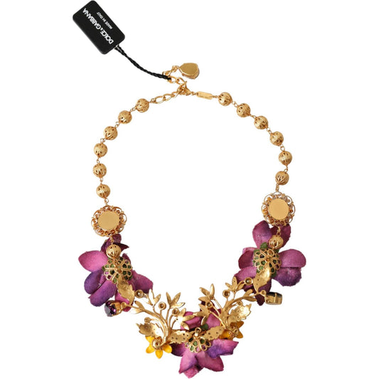 Dolce & Gabbana Gold Brass Mix Fiori Flowers Crystal Chain Necklace Necklace Dolce & Gabbana