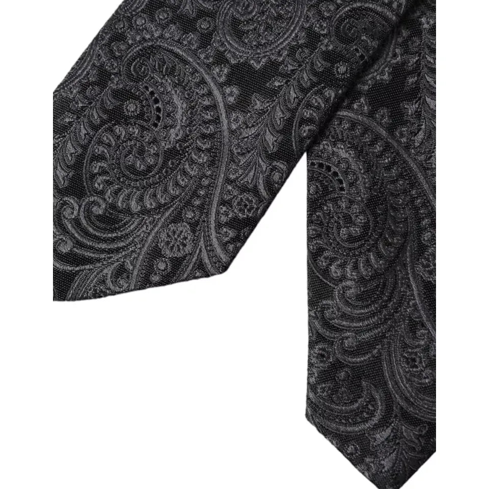 Dolce & Gabbana Gray Patterned 100% Silk Adjustable Men Tie Dolce & Gabbana Dark Slate Gray
