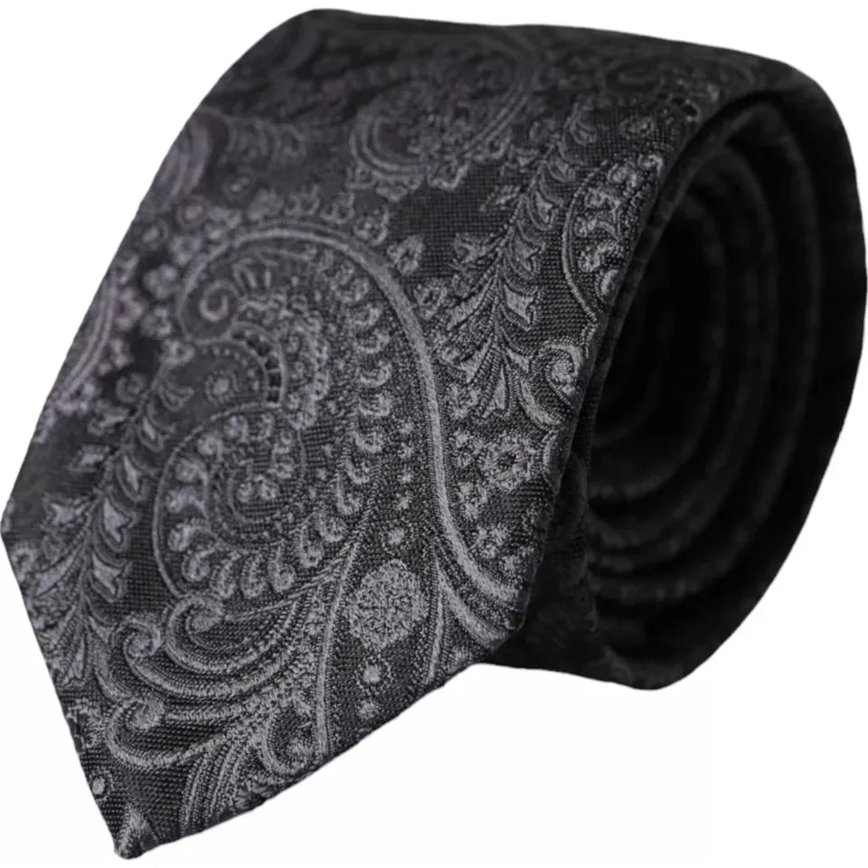 Dolce & Gabbana Gray Patterned 100% Silk Adjustable Men Tie Dolce & Gabbana Dark Slate Gray