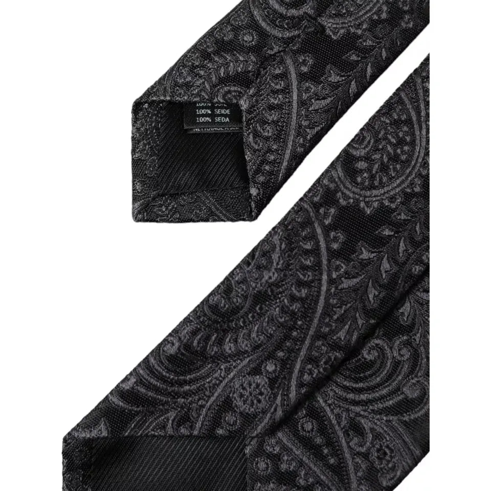Dolce & Gabbana Gray Patterned 100% Silk Adjustable Men Tie Dolce & Gabbana Dark Slate Gray