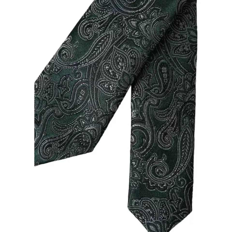 Dolce & Gabbana Green Floral Pattern 100% Silk Adjustable Men Tie Dolce & Gabbana Dark Slate Gray