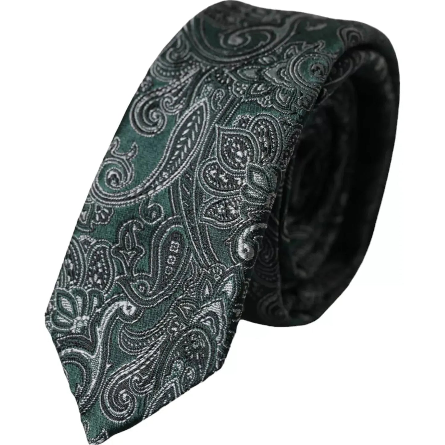 Dolce & Gabbana Green Floral Pattern 100% Silk Adjustable Men Tie Dolce & Gabbana Dark Slate Gray