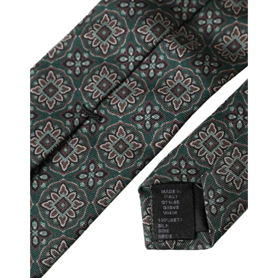 Dolce & Gabbana Green Patterned 100% Silk Adjustable Men Tie Dolce & Gabbana Dark Slate Gray