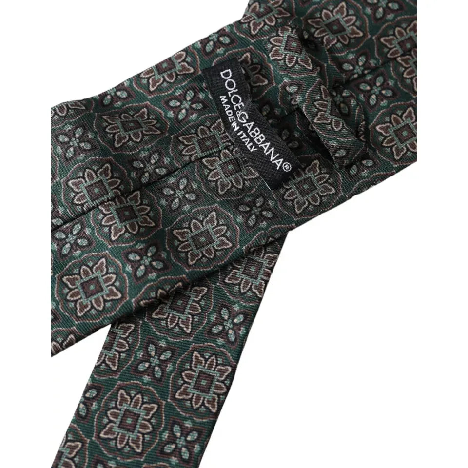 Dolce & Gabbana Green Patterned 100% Silk Adjustable Men Tie Dolce & Gabbana Dark Slate Gray