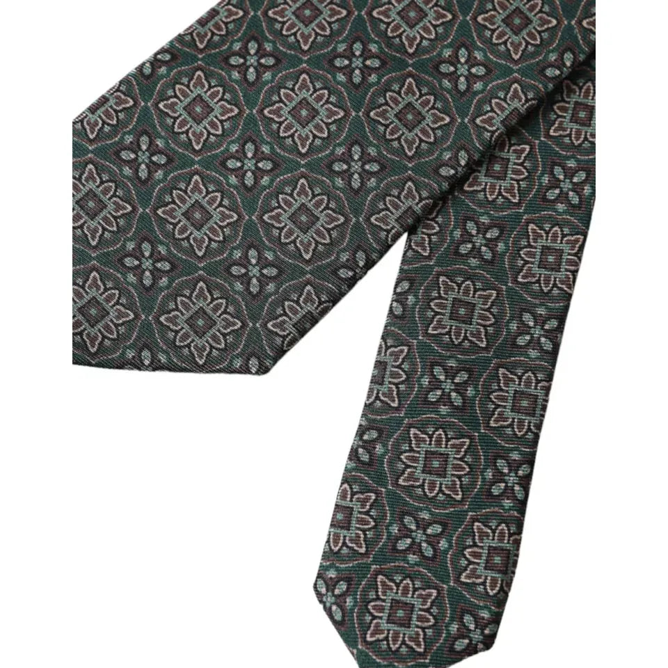 Dolce & Gabbana Green Patterned 100% Silk Adjustable Men Tie Dolce & Gabbana Dark Slate Gray