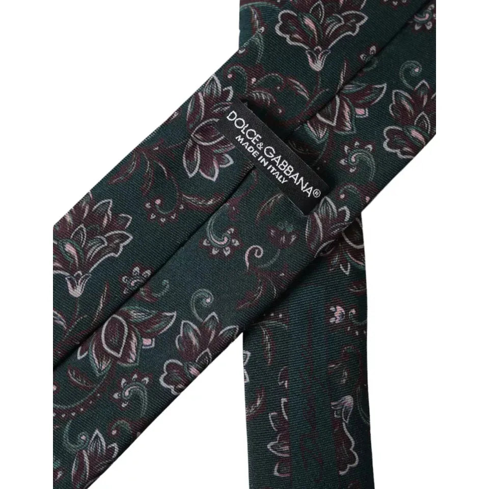 Dolce & Gabbana Green Floral Print Silk Adjustable Men Tie Dolce & Gabbana