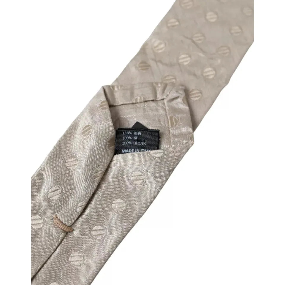 Dolce & Gabbana Beige Dotted Silk Classic Adjustable Men Tie Dolce & Gabbana