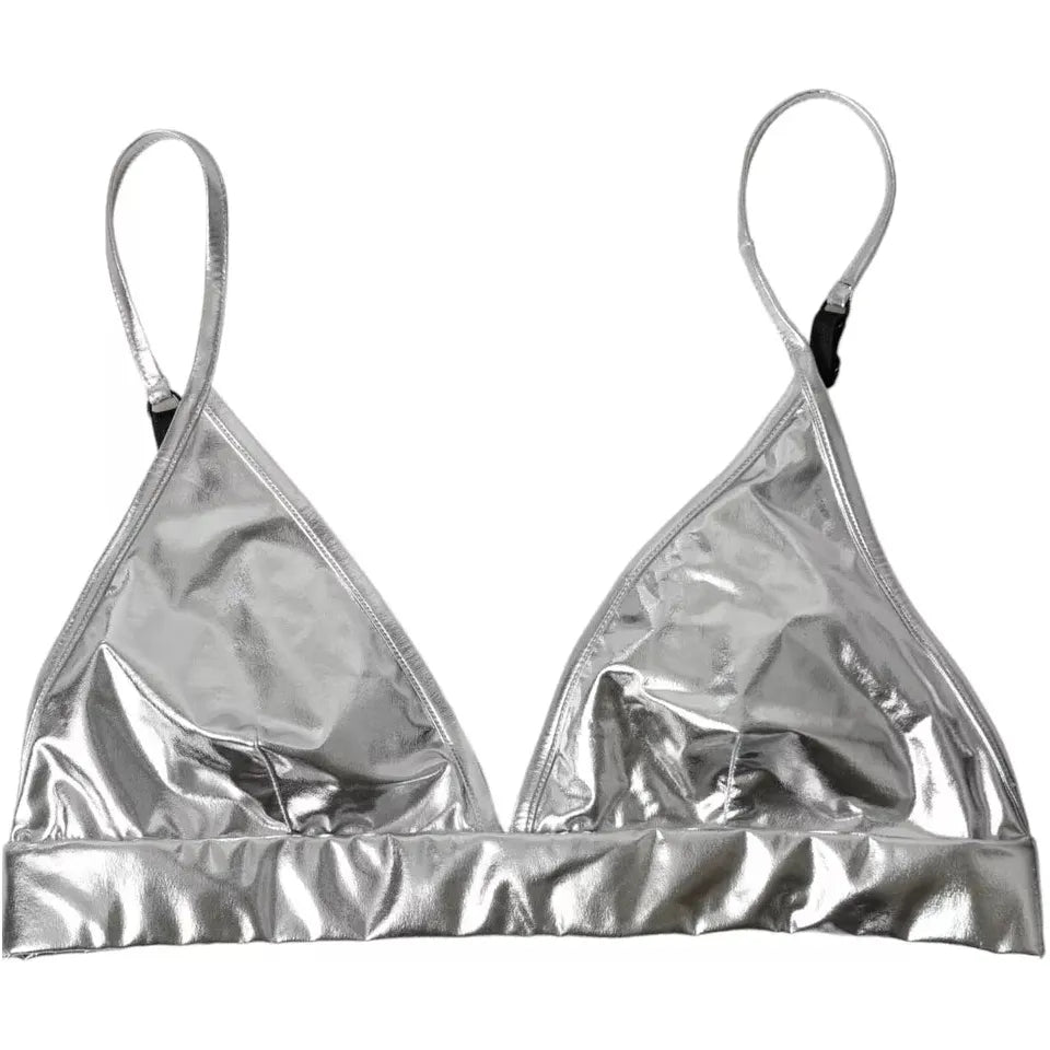Dolce & Gabbana Silver Polyester Sleeveless Bustier Crop Top Dolce & Gabbana Dark Gray
