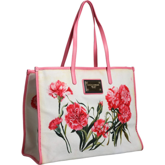 Dolce & Gabbana White Canvas Rose Embroidery Women Shopping Tote Bag Dolce & Gabbana