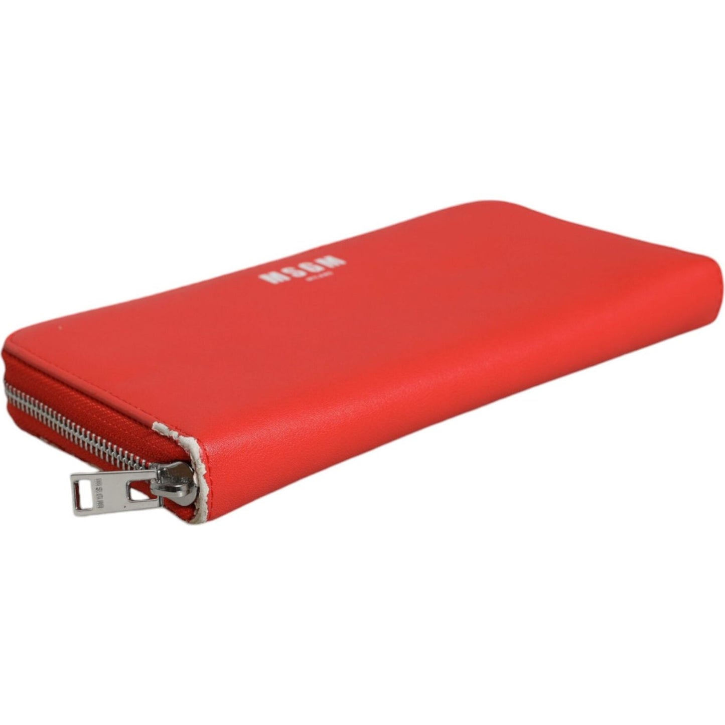 MSGM Red Leather Continental Zip Around Card Holder Bifold Clutch Wallet MSGM