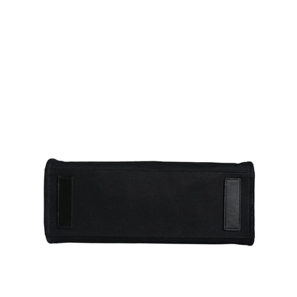 Versace Black Top Handle Canvas Leather Logo Crossbody Tote Bag