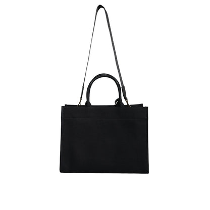 Versace Black Top Handle Canvas Leather Logo Crossbody Tote Bag