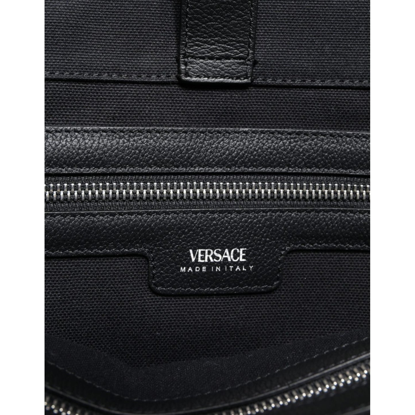 Versace Black Top Handle Canvas Leather Logo Shopping Tote Bag Versace