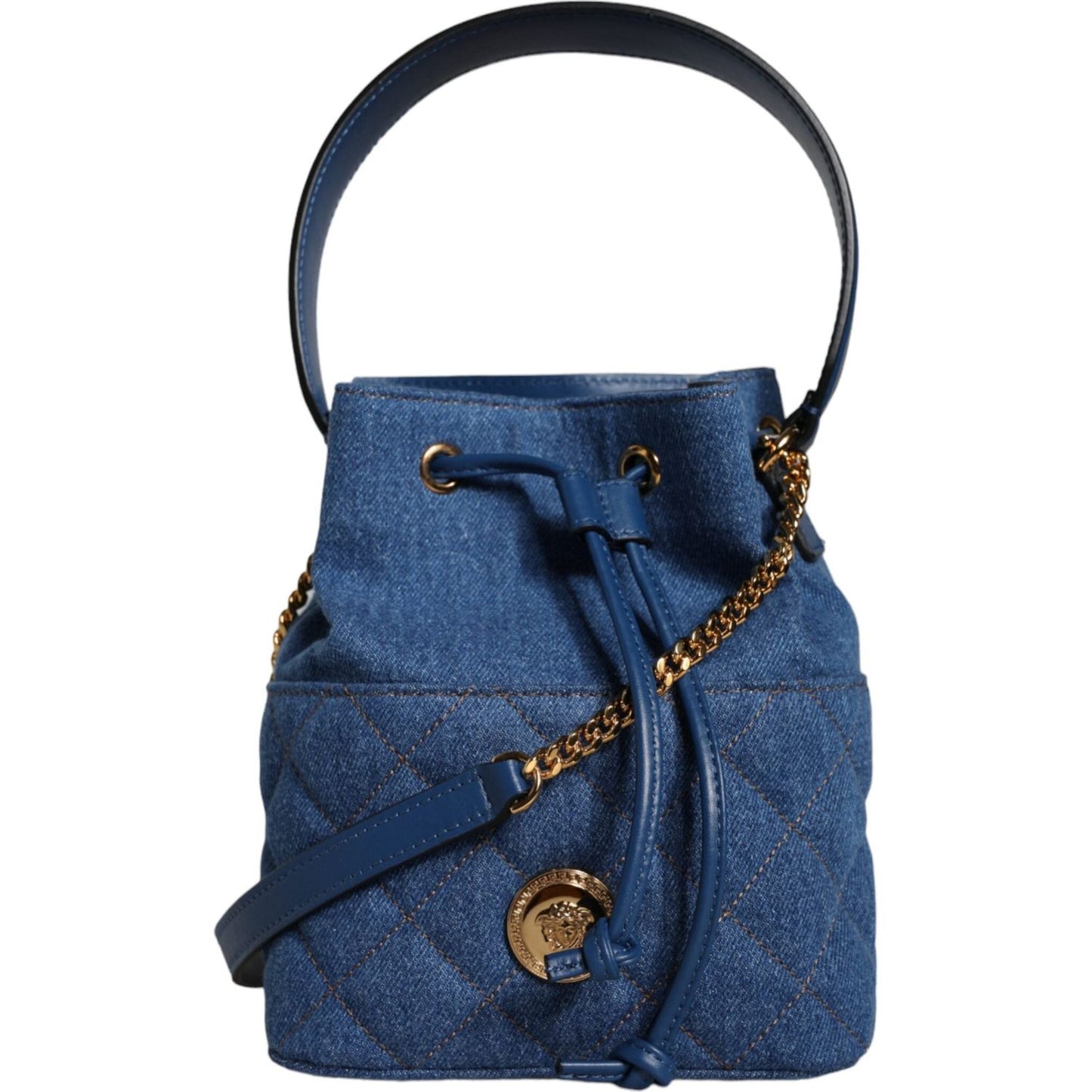 Versace Blue Quilted Denim Leather Crossbody Shoulder Bag Versace Dark Slate Gray