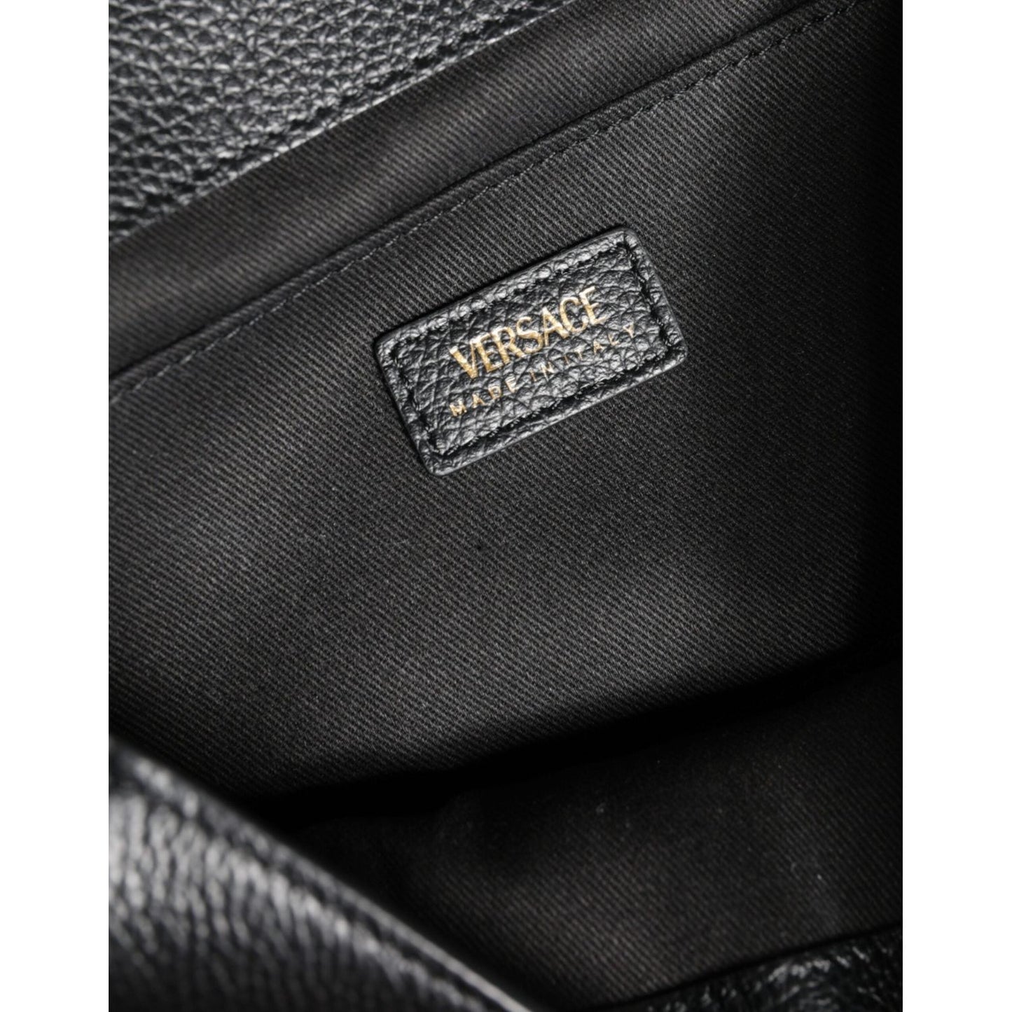 Versace Black Top Handle Grainy Calfskin Leather Crossbody Bag Versace