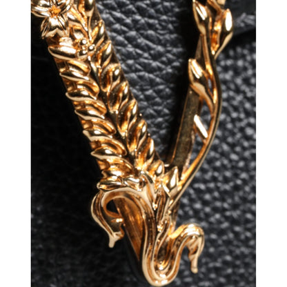 Versace Black Grainy Calf Leather Logo Crossbody Shoulder Bag