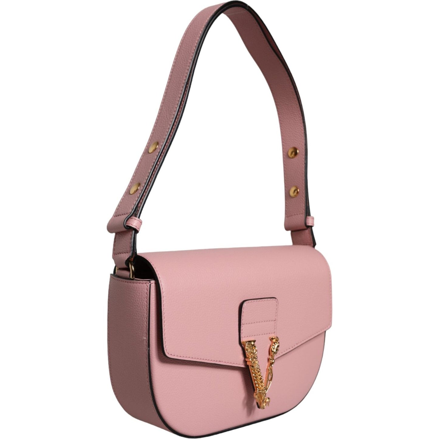 Versace Pink Grainy Calf Leather Logo Crossbody Shoulder Bag Versace