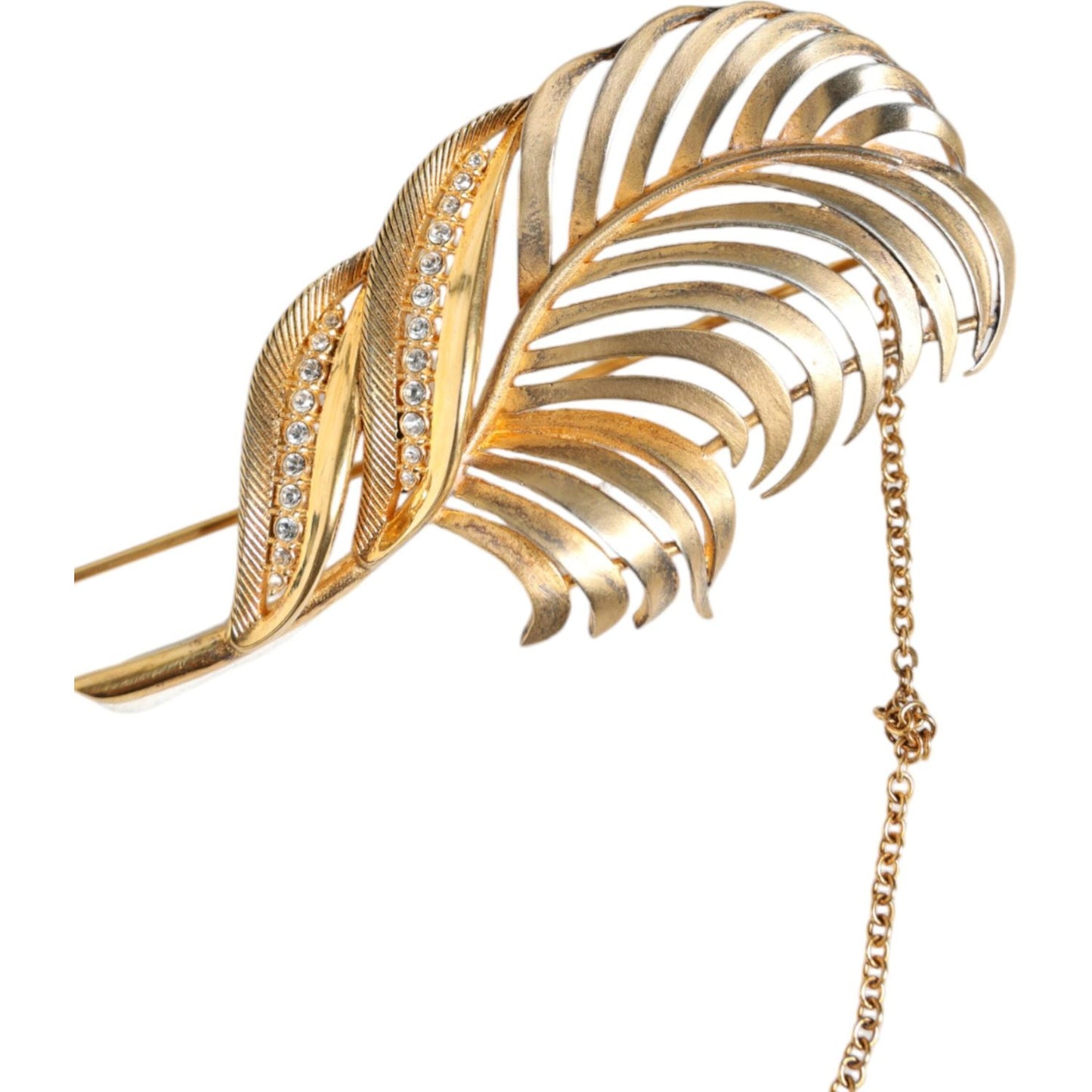 Dolce & Gabbana Gold Tone 925 Sterling Silver Leaf Crystal Chain Brooch Brooch Dolce & Gabbana