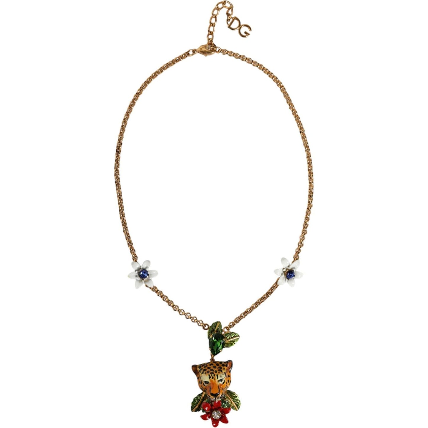 Dolce & Gabbana Gold Brass Leopard Flower Embellished Statement Necklace Necklace Dolce & Gabbana Light Gray