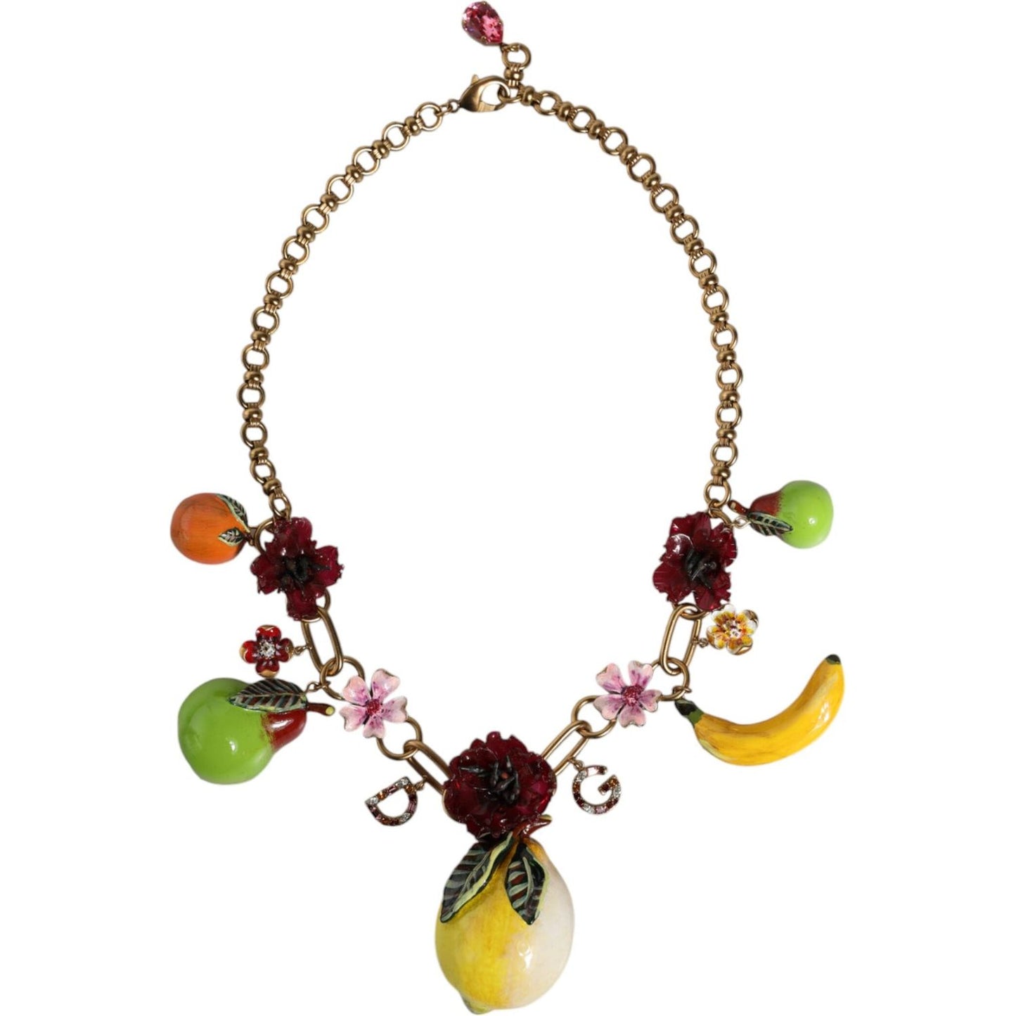 Dolce & Gabbana Gold Brass FRUIT Pendants Flowers Crystal Logo Necklace Necklace Dolce & Gabbana