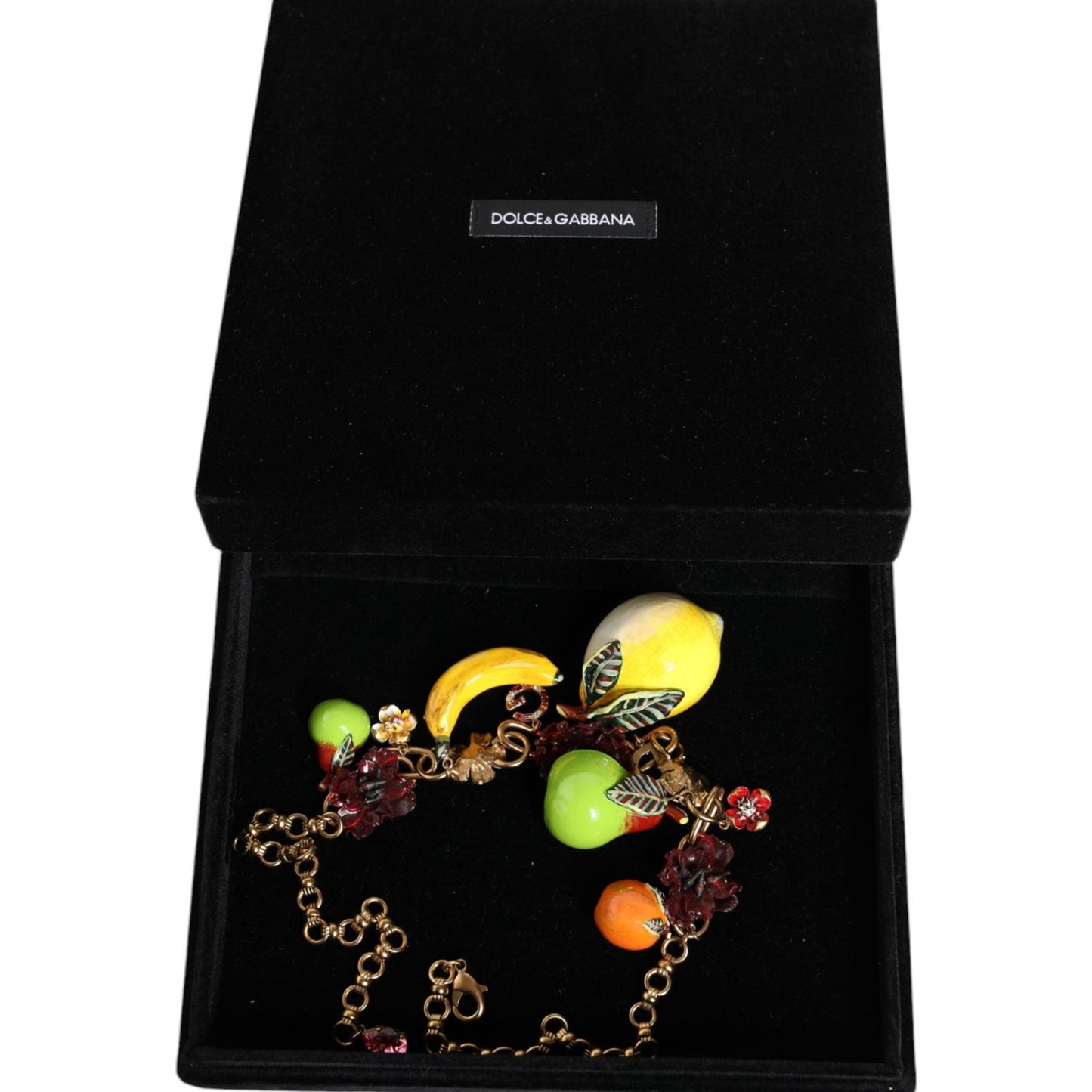 Dolce & Gabbana Gold Brass FRUIT Pendants Flowers Crystal Logo Necklace Necklace Dolce & Gabbana