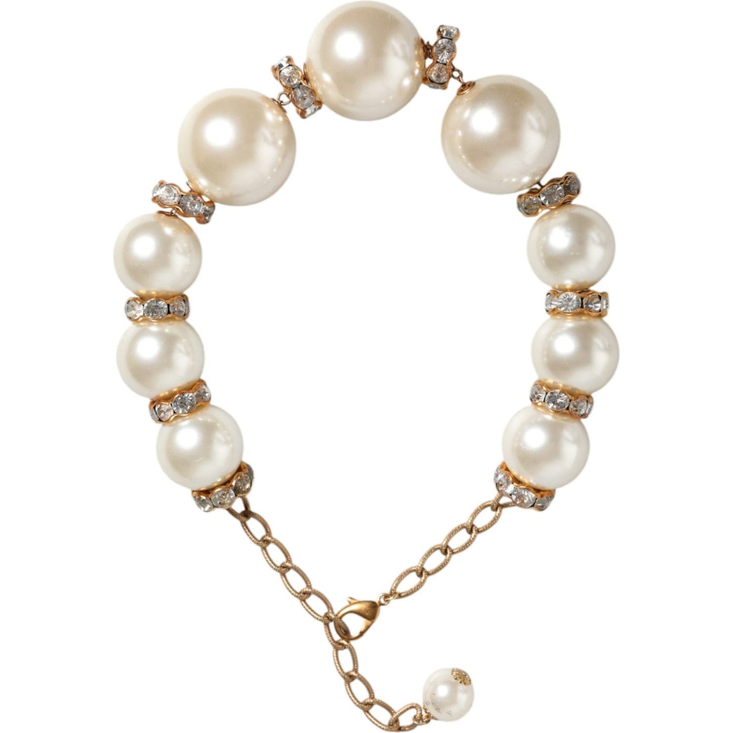 Dolce & Gabbana White Maxi Faux Pearl Beads Crystals Gold Chain Necklace Necklace Dolce & Gabbana