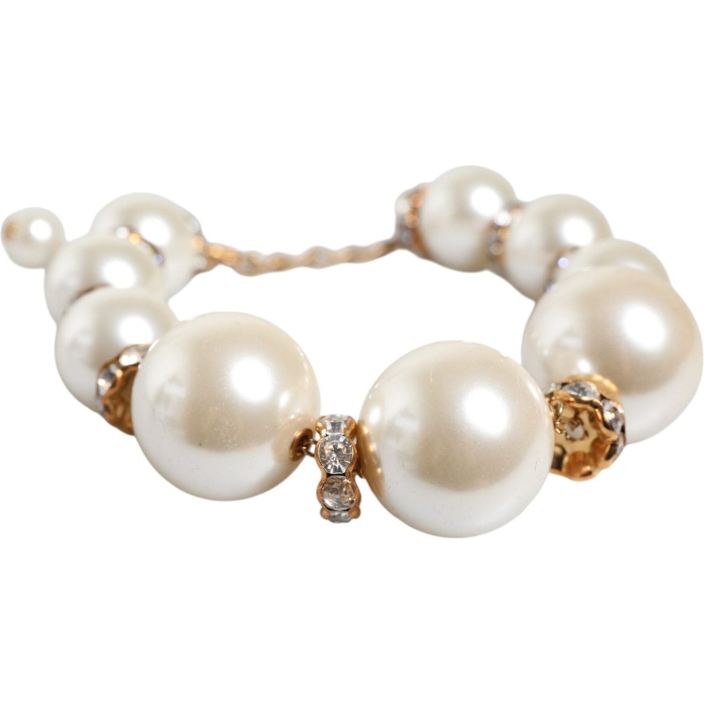 Dolce & Gabbana White Maxi Faux Pearl Beads Crystals Gold Chain Necklace Necklace Dolce & Gabbana