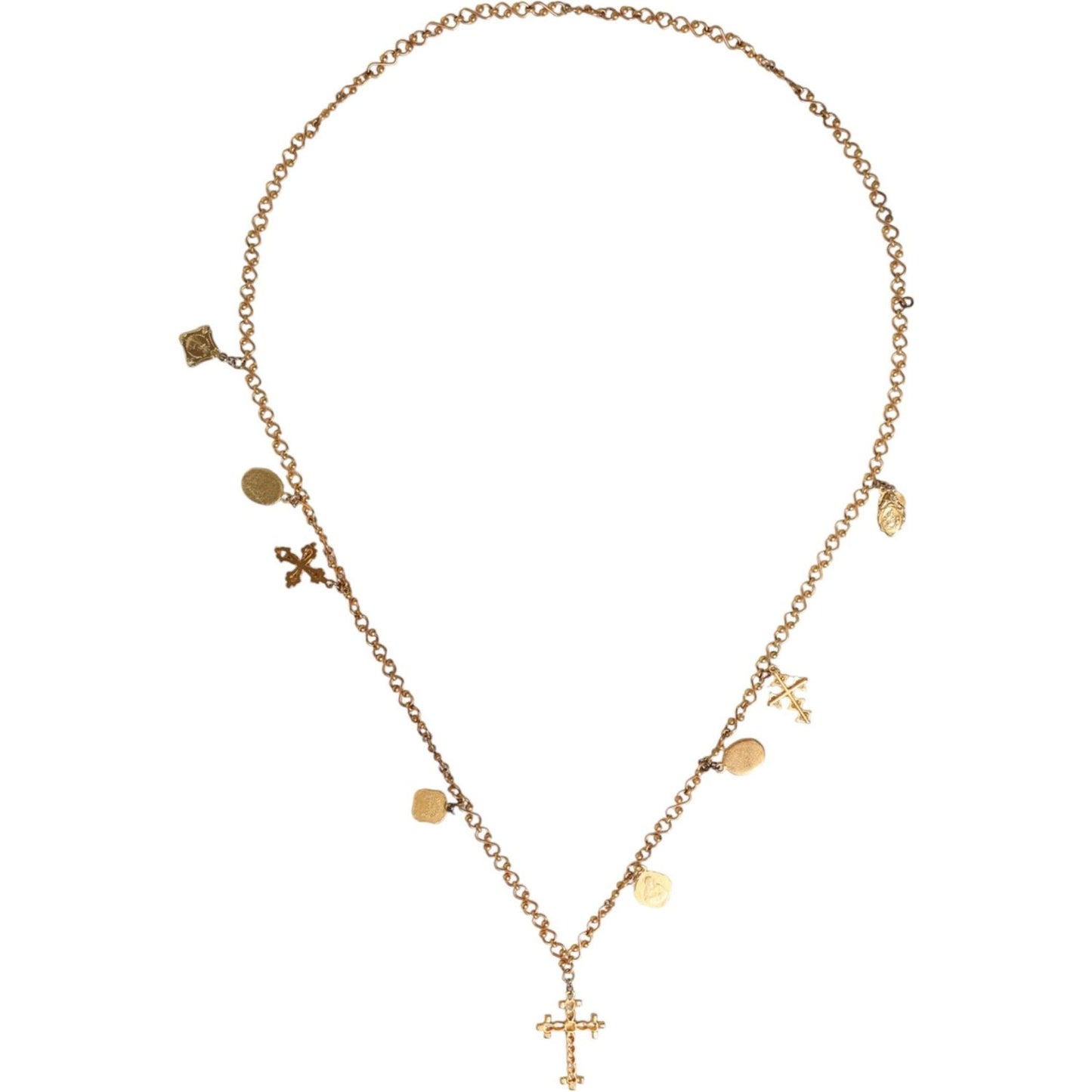 Dolce & Gabbana Gold Tone Brass Chain Religious Cross Pendant Necklace Necklace Dolce & Gabbana