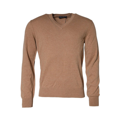 Dolce & Gabbana Brown Cashmere Knit V-neck Pullover Sweater