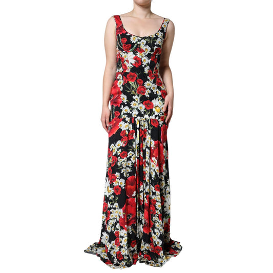 Dolce & Gabbana Black Floral Silk Sleeveless Long Gown Dress Dolce & Gabbana