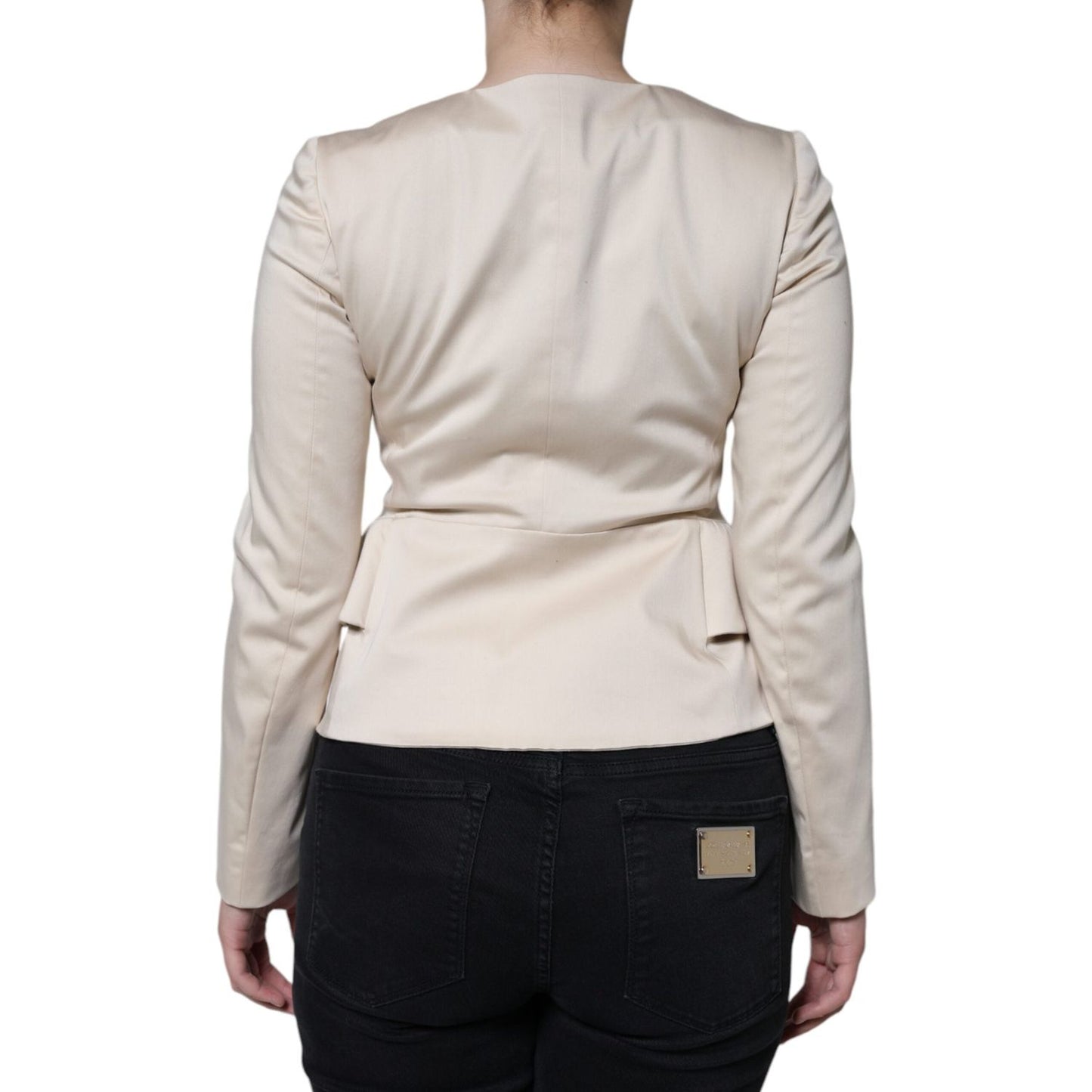 Valentino Beige Cotton Long Sleeves Round Neck Blazer Jacket Valentino