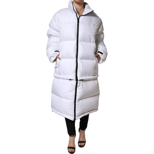 Dolce & Gabbana White Puffer Quilted Full Zip Coat Jacket Dolce & Gabbana Light Gray