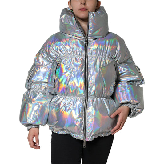 Dolce & Gabbana Silver Iridescent Puffer Full Zip Coat Jacket Dolce & Gabbana Light Slate Gray