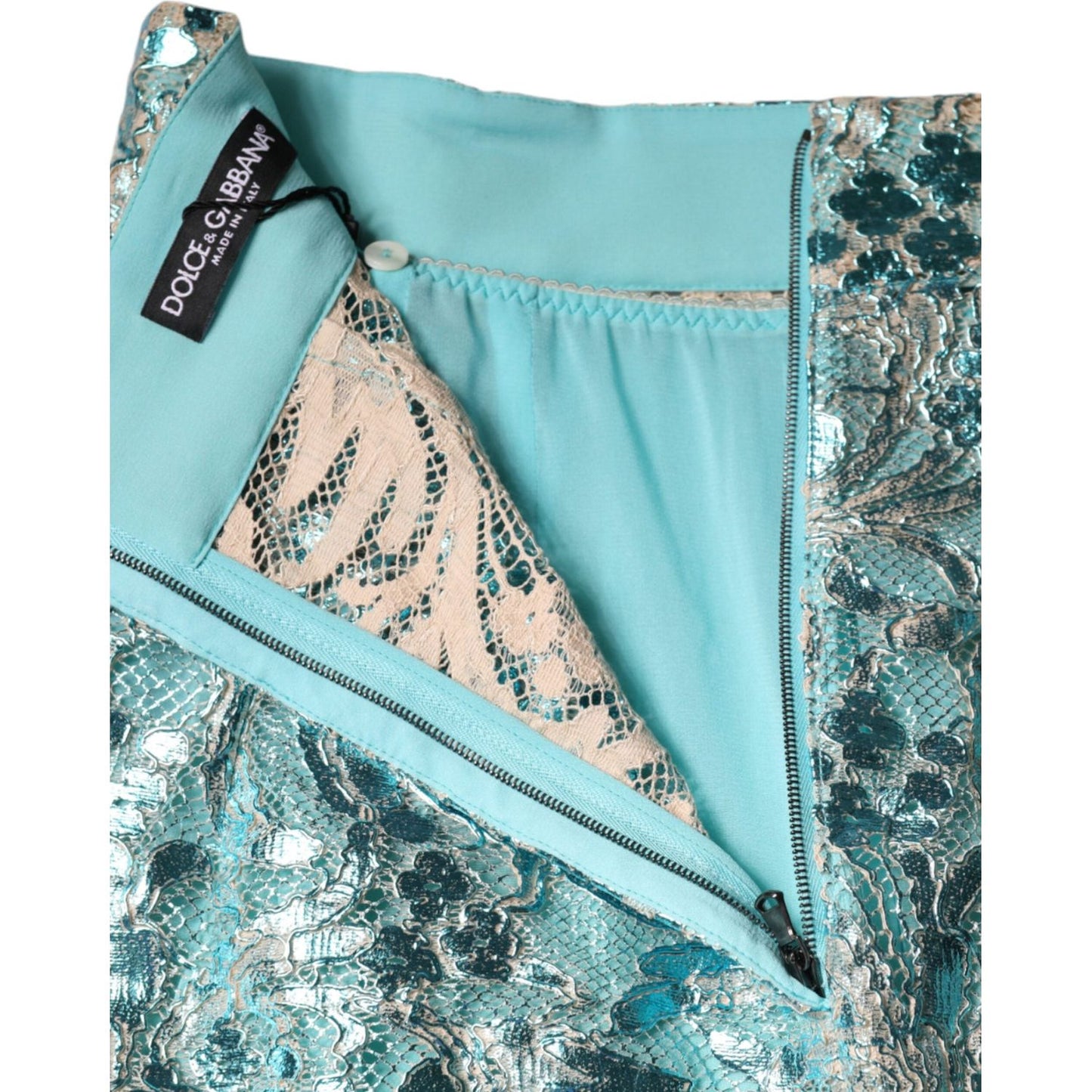 Dolce & Gabbana Blue Floral Brocade High Waist Mini Skirt Dolce & Gabbana