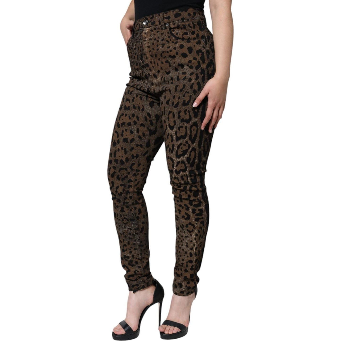 Dolce & Gabbana Brown Leopard Cotton Skinny Denim Jeans Dolce & Gabbana