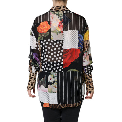 Dolce & Gabbana Multicolor Patchwork Silk Collared Blouse Top