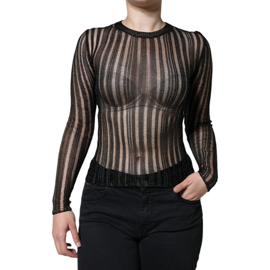 Dolce & Gabbana Black Stripe See Through Long Sleeves Top Dolce & Gabbana