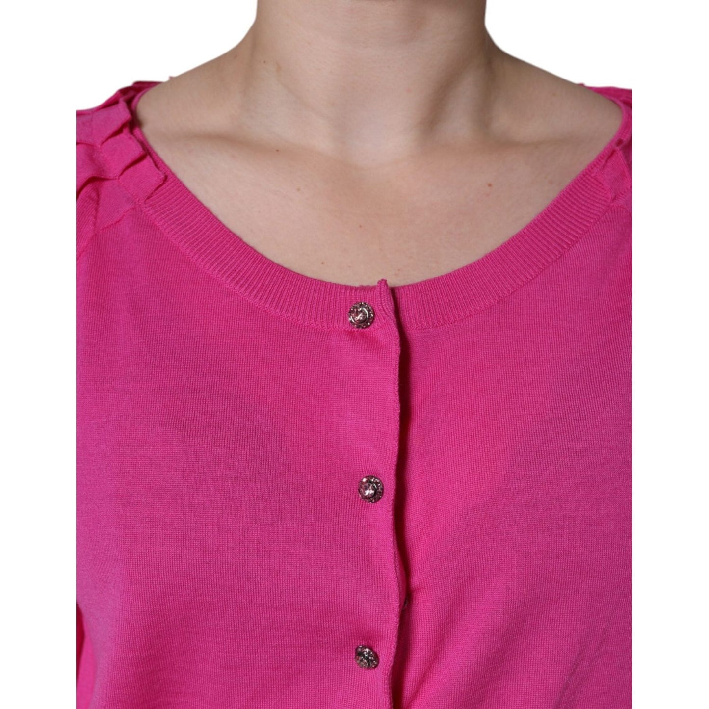 Dolce & Gabbana Pink Wool Button Down Short Sleeve Blouse Top Dolce & Gabbana