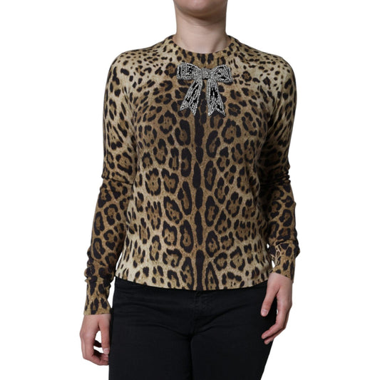 Dolce & Gabbana Brown Leopard Embellished Long Sleeve Sweater Dolce & Gabbana