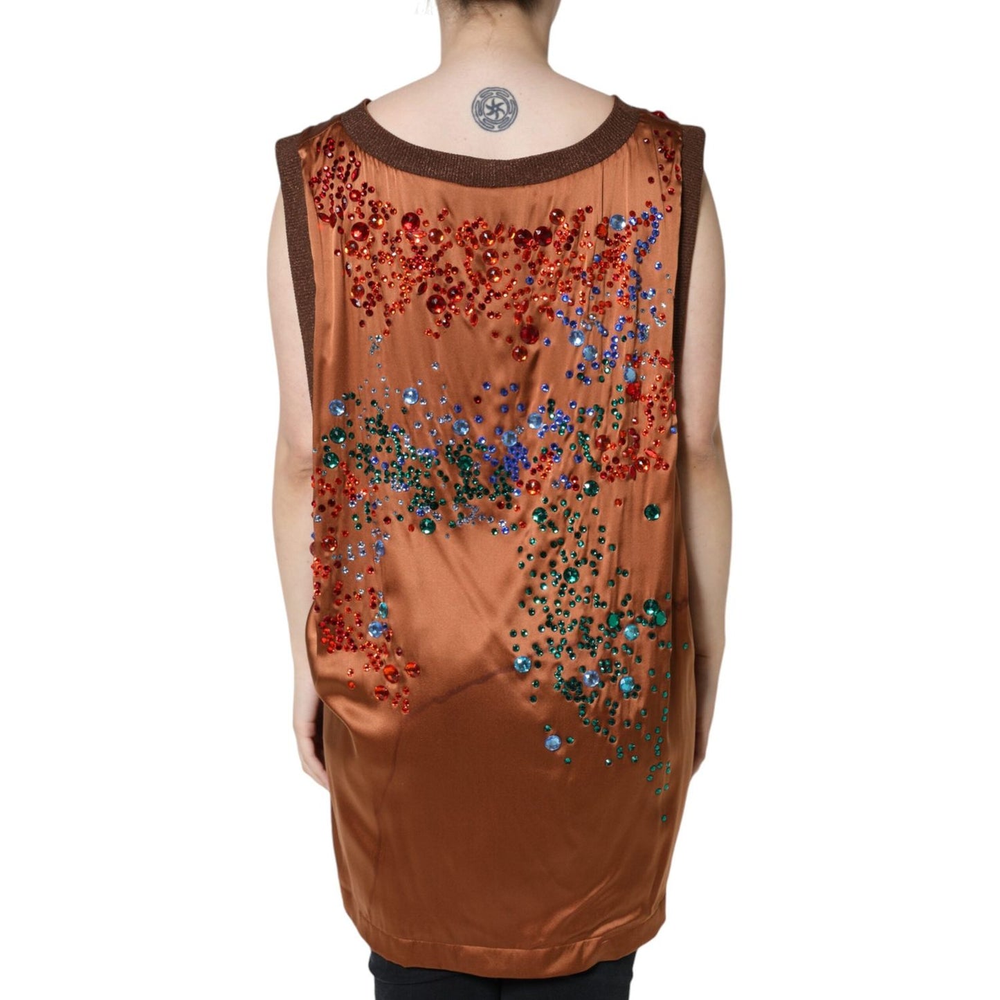 Dolce & Gabbana Brown Crystal Embellished Sleeveless Tank Top Dolce & Gabbana