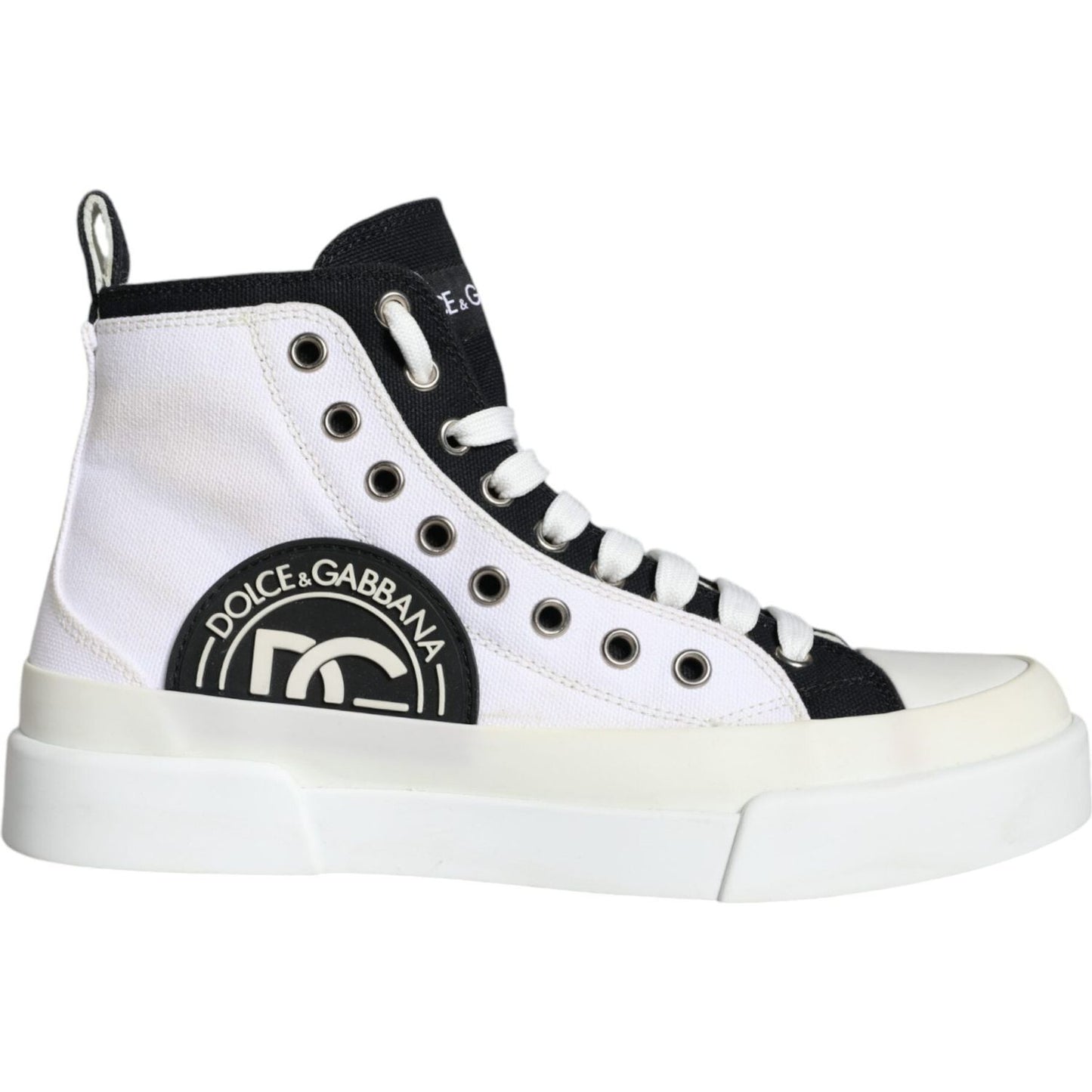 Dolce & Gabbana White Black Canvas Logo Mid Top Sneakers Shoes