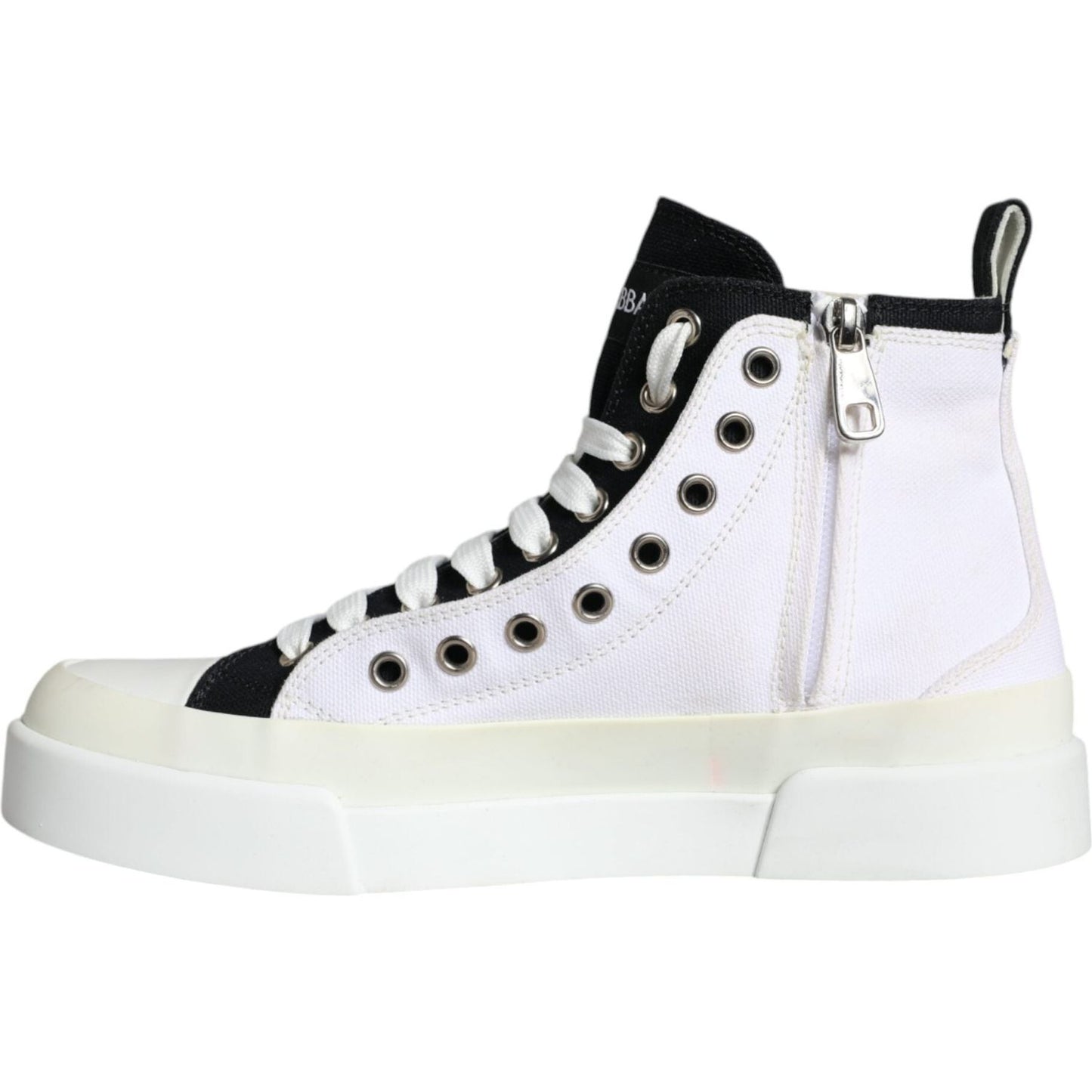 Dolce & Gabbana White Black Canvas Logo Mid Top Sneakers Shoes